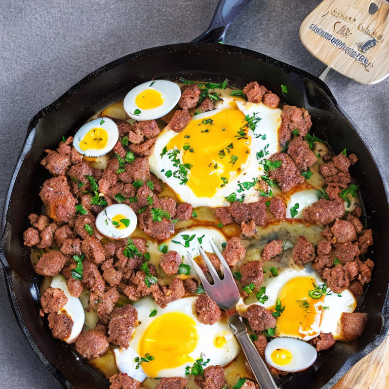 , Hearty Breakfast or Brunch Skillet Recipe with Ground Beef, Cheddar Cheese, Potatoes, and Eggs, Useful Reviews