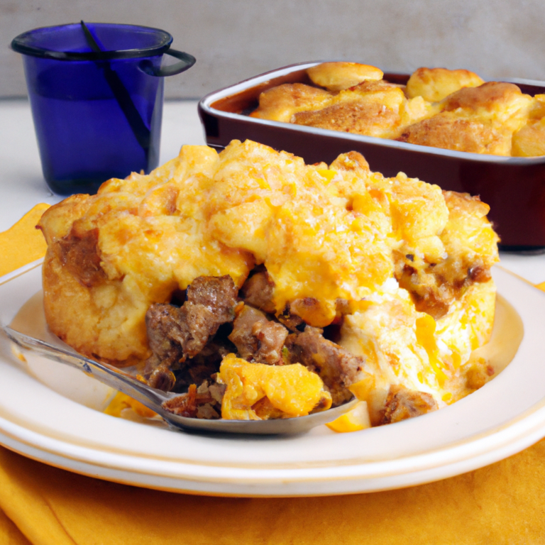 Hearty Ground Beef Corn Cheese Casserole with Buttermilk Biscuits